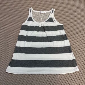 Insomniax Gray & White Striped Lace-Back Tank Medium